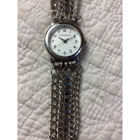 Francescas Multi-Chain Silver Tone Necklace Watch *White Face & Black Numerals - Picture 2 of 4